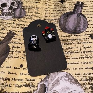 Ghost face haunted house earrings